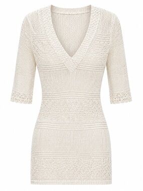 VERTIGO V NECK WHITE KNIT DRESS